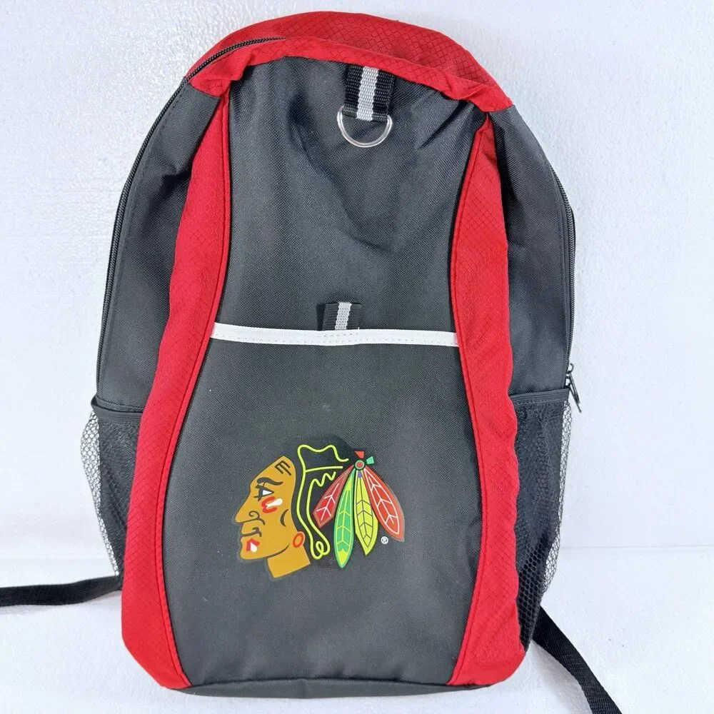 Chicago Blackhawks Backpack School Bag Mini Hockey Stick & Water Bottle Bundle